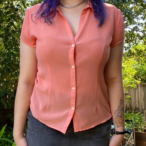 Coral chiffon blouse - Picture 4 of 4